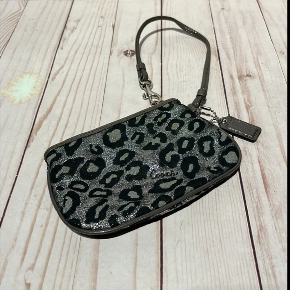 Coach Animal Print Clutch Wristlet Gray Black